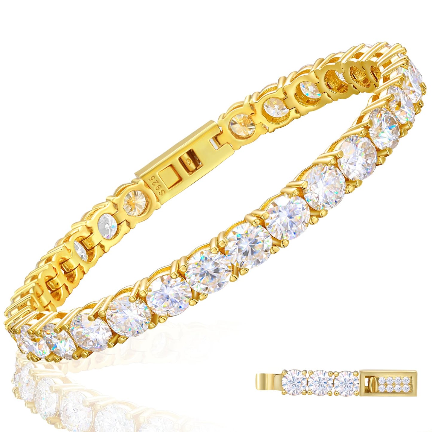 TUHE Moissanite Yellow Gold Plated Sterling Silver Tennis Bracelet