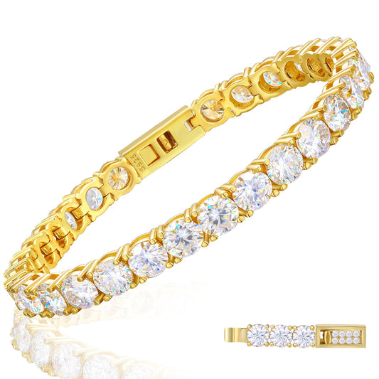 TUHE Moissanite Yellow Gold Plated Sterling Silver Tennis Bracelet