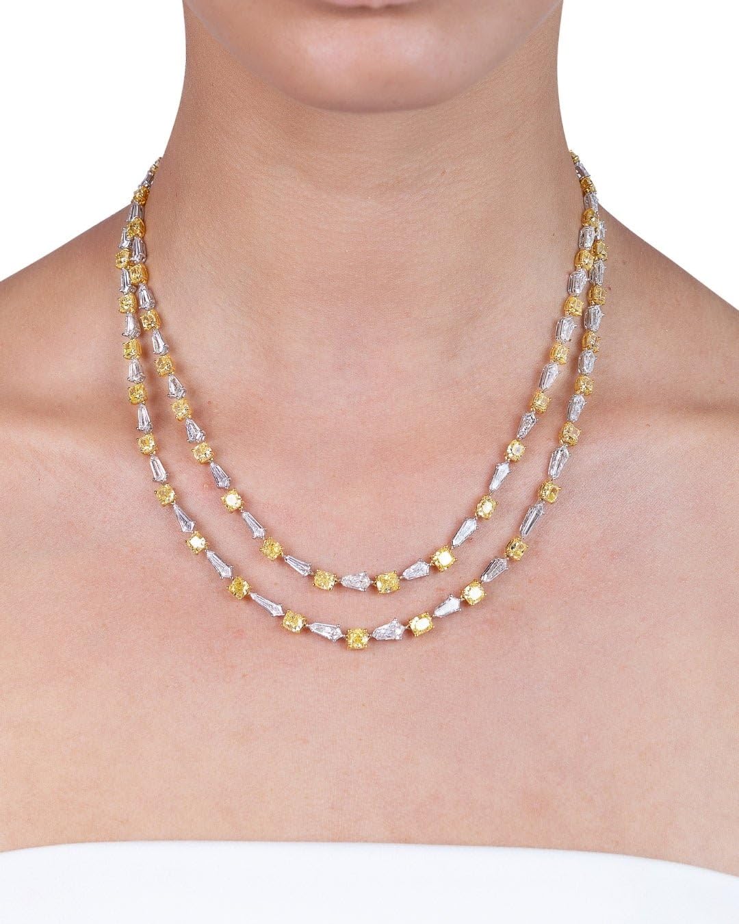 Leviev Celeste Élan 18K White Gold Double Layer Cushion and Emerald Cut Diamond Necklace (23.93 CT)