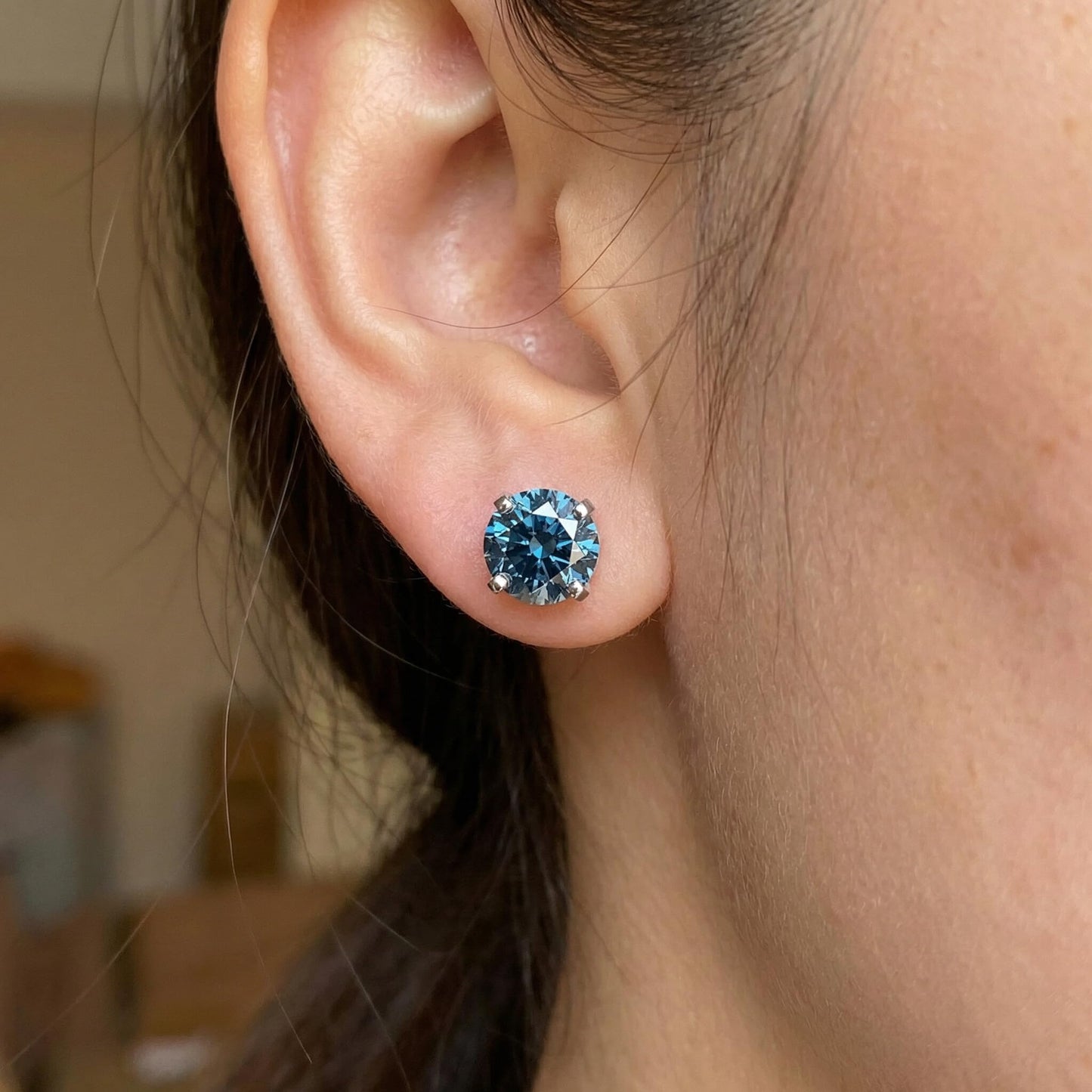 Pompeii 1 Ct T.W. Blue Lab Grown Diamond Studs 14K White Gold Earrings (Blue,SI(2)-SI(1))
