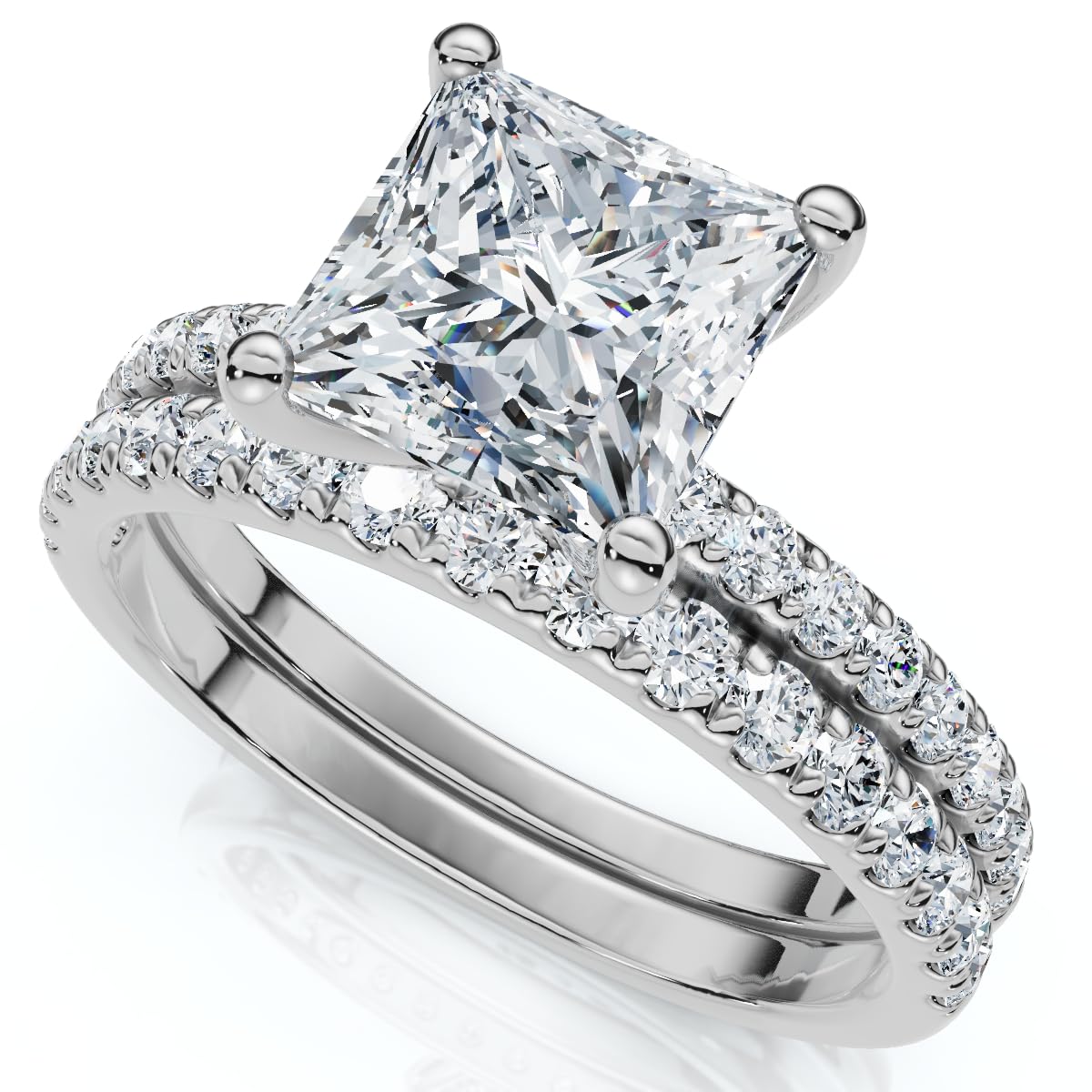 Pompeii Certified 1.90Ct Princess Cut Diamond Engagement 14k Wedding Ring Set Lab Grown - Size 4.5 (F/G,VS1-VS2)