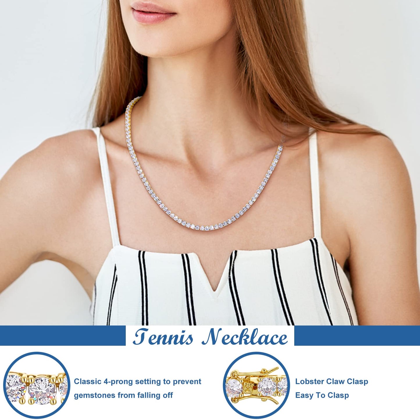 TUHE GRA Certified Moissanite Tennis Necklace for Men & Women (17.3CT - 18K Gold)