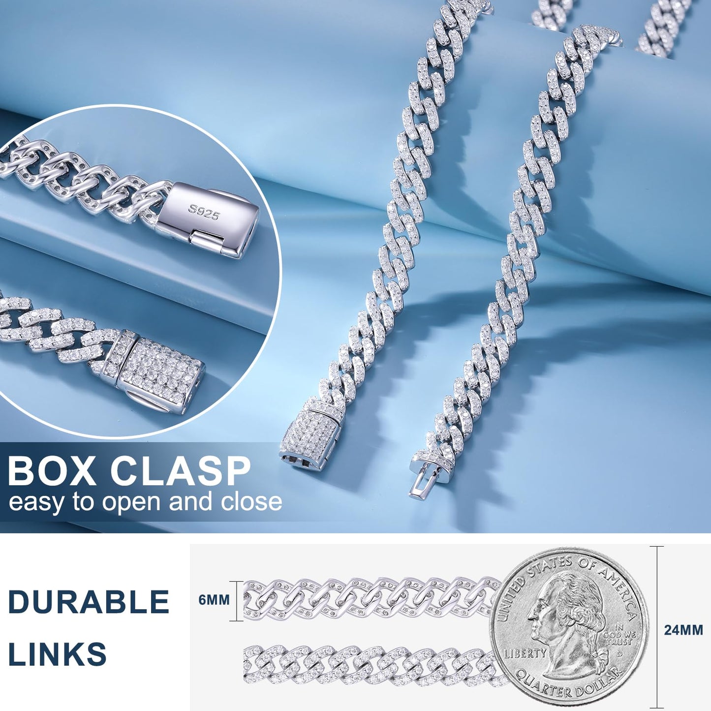 TUHE GRA Certified Moissanite Cuban Link Bracelet for Men (6mm)