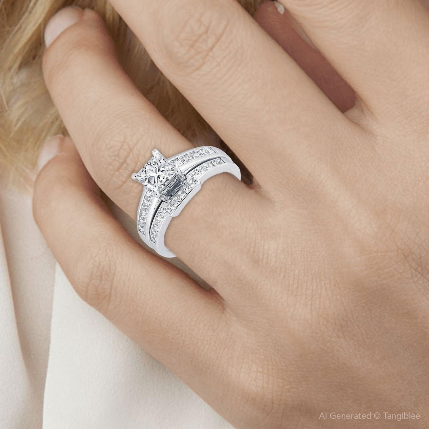 1.10CT Princess Cut Channel Set Diamond Wedding Engagement Ring 14K White Gold