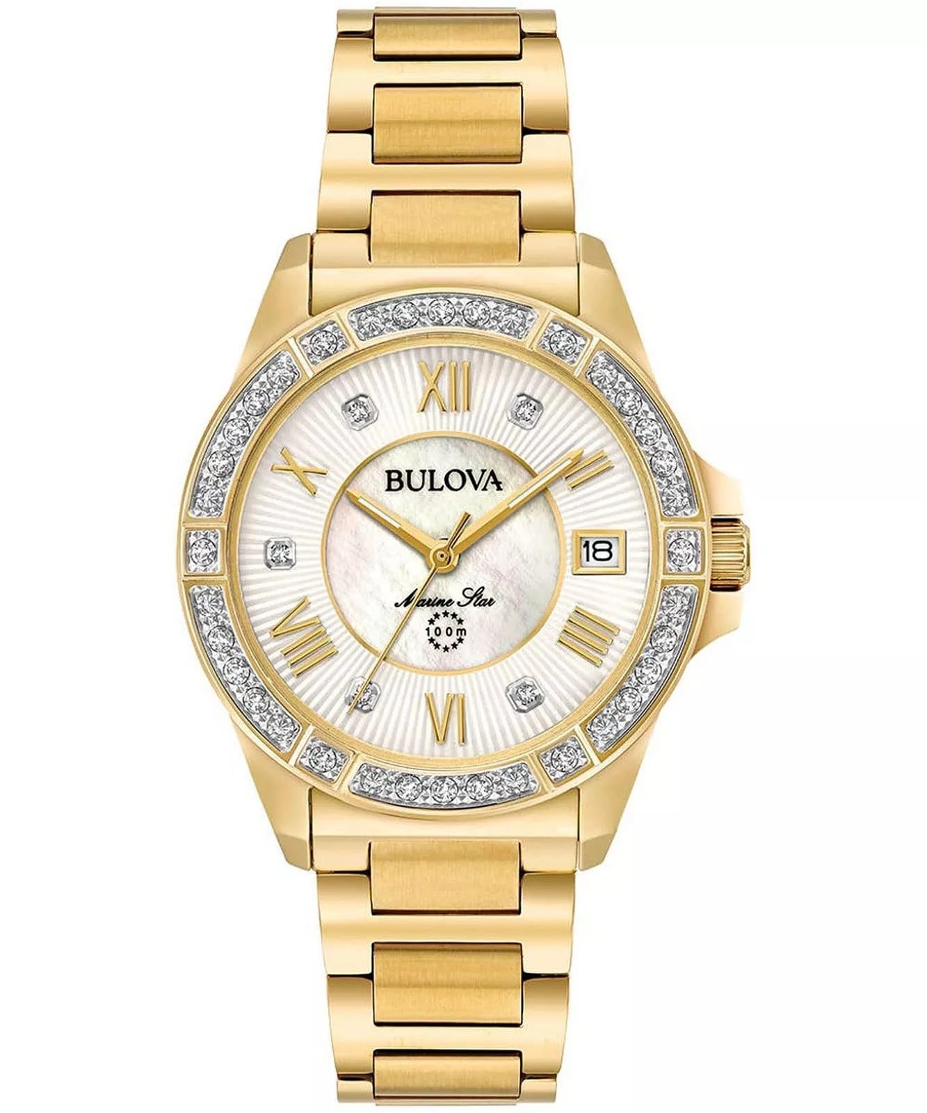 Bulova Ladies Marine Star Diamond Gold Tone Watch 98R235