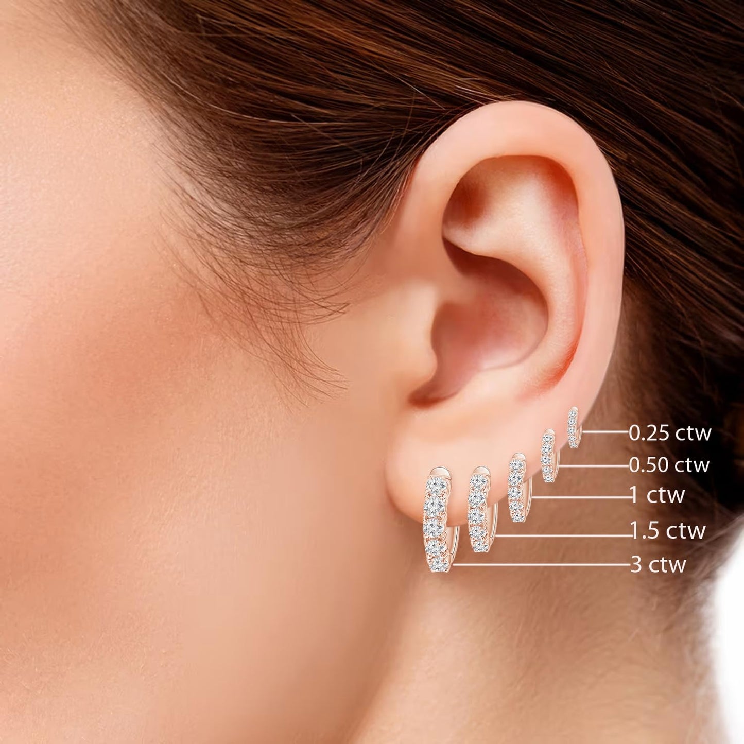 1 to 5 Carat Lab Grown Diamond Huggie Hoop Earrings in 14K Rose Gold