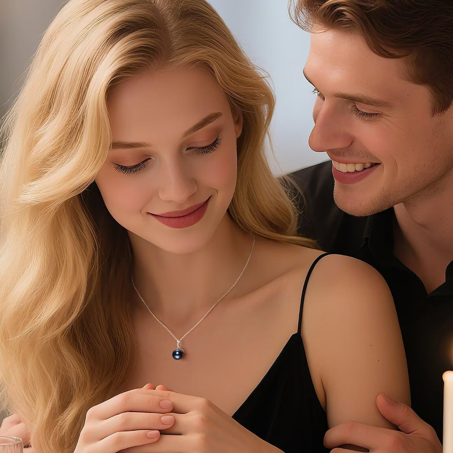 Iefil Anniversary Women Gifts - Black Pearl Necklace for Women, Pearl Jewelry | Anniversary Her Gifts