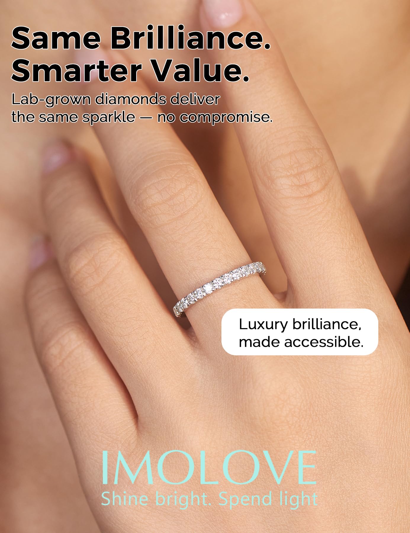 IMOLOVE Lab Grown Diamond Wedding Bands for Women, 0.42 Carat Eternity Rings in 18K White Gold Plated Sterling Silver Size 6