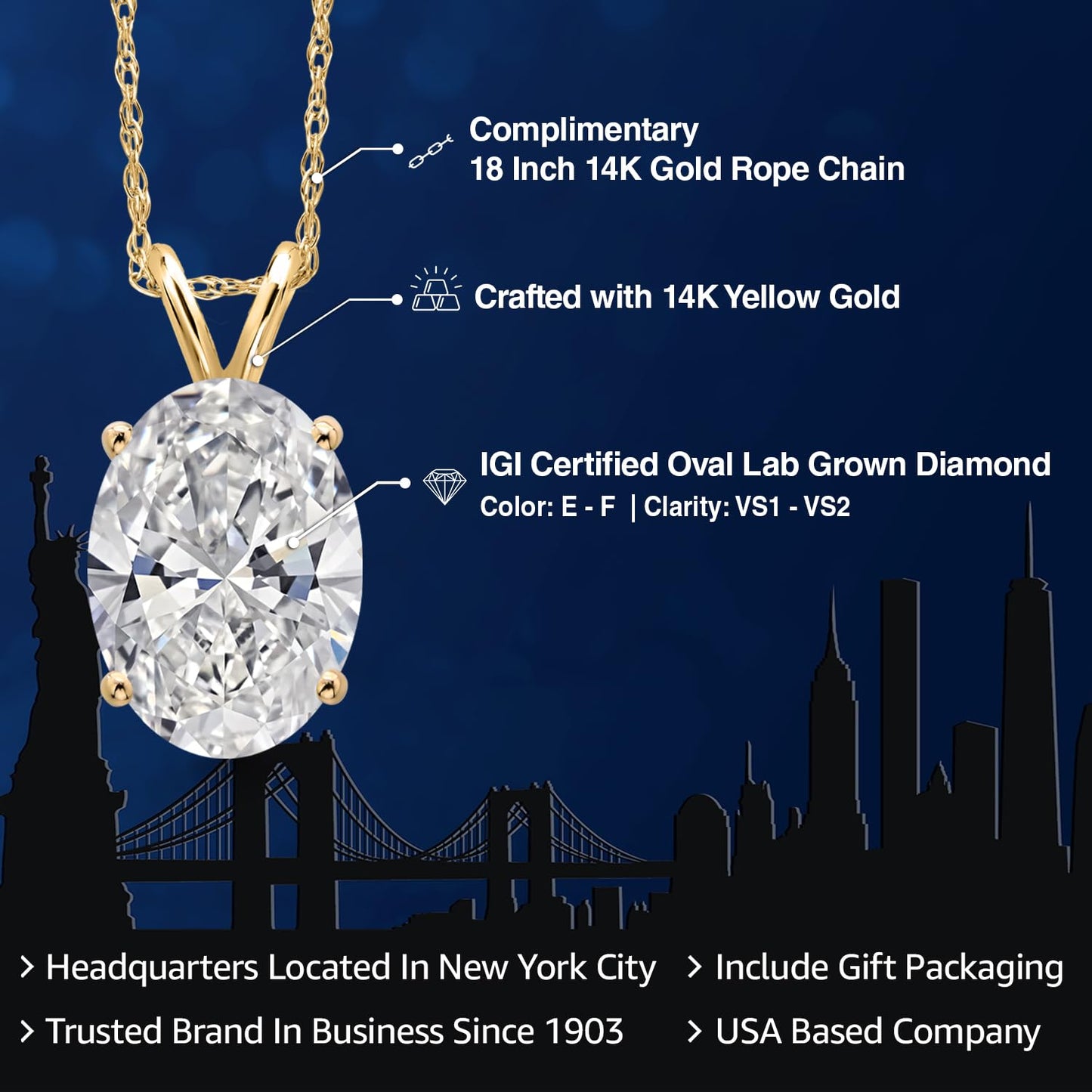 Gem Stone King 14K Yellow Gold IGI Certified 1.00 Ct Pear Lab-Grown Diamond Pendant Necklace