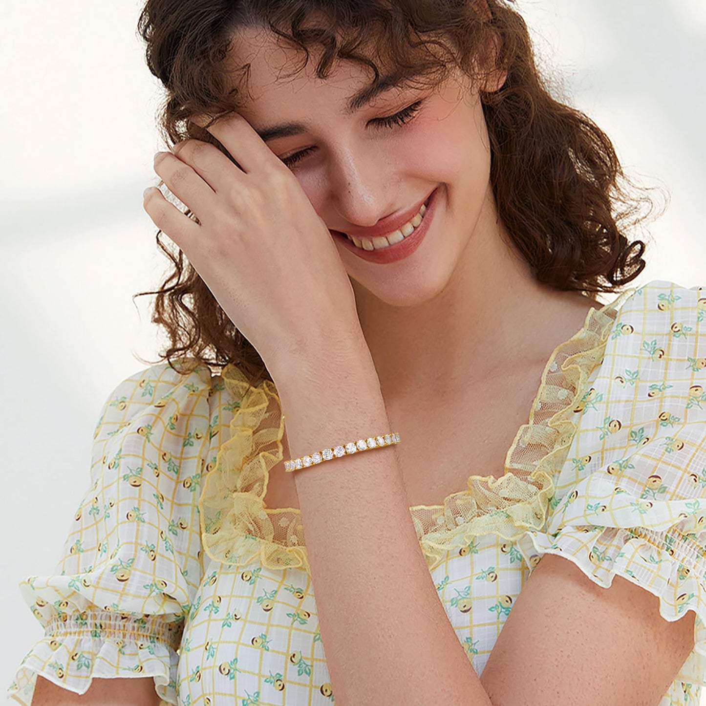 TUHE Moissanite Yellow Gold Plated Sterling Silver Tennis Bracelet