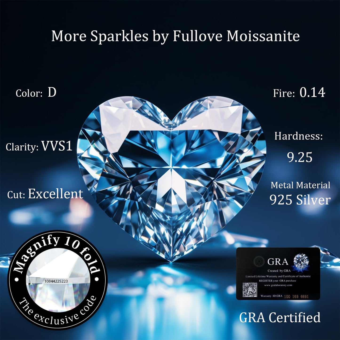 Fullove 4 Carat Heart Moissanite Silver Necklace - Romantic Gift for Her