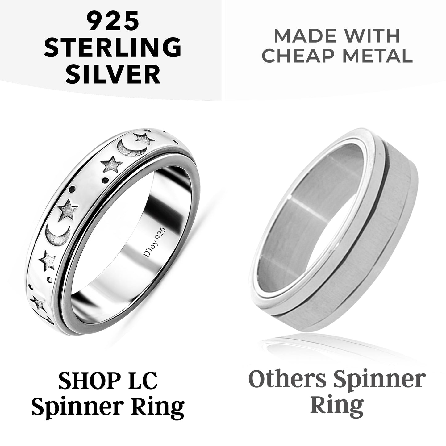 Shop LC 925 Sterling Silver Moon & Star Spinner Ring – Anxiety & Fidget Relief