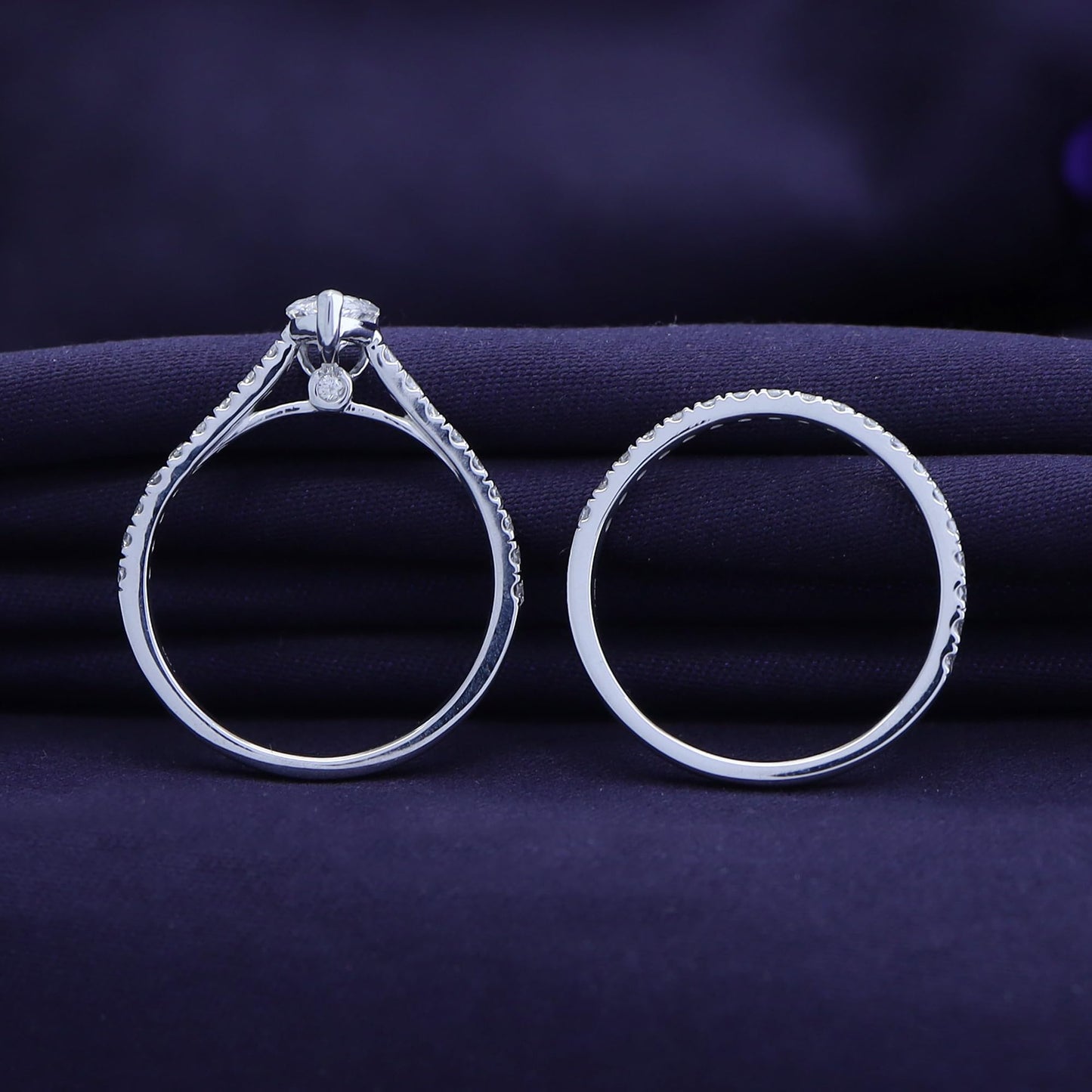 Lab Grown Diamond Pear And Round Shape Teardrop Bridal Ring Set In 14k White Gold Over Sterling Silver