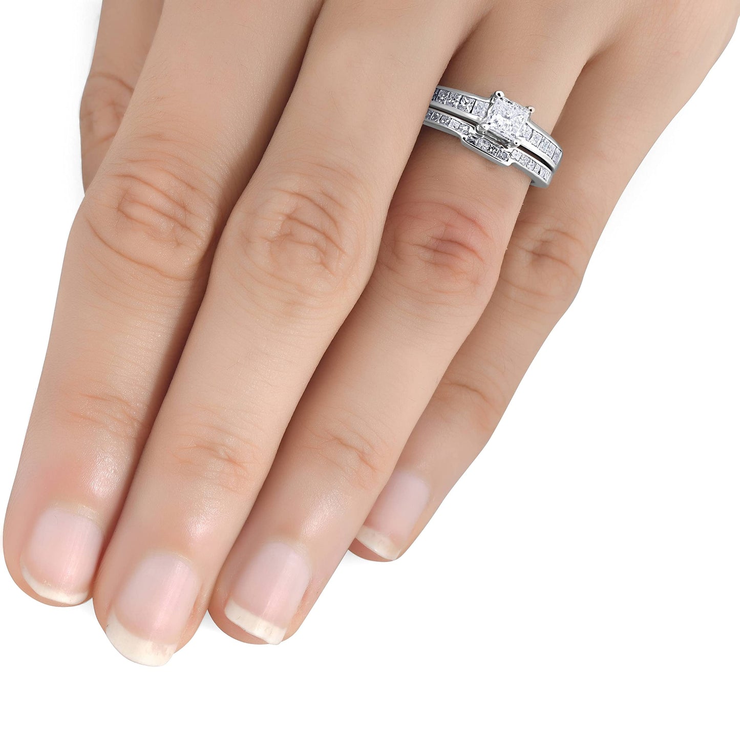 Pompeii 1ct Princess Cut Channel Set Diamond Wedding Engagement Ring 14K White Gold - Size 6.5