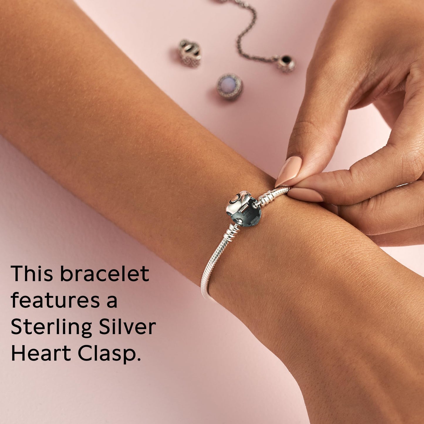Pandora Moments Heart Clasp Snake Chain Sterling Silver Bracelet - 7.5"