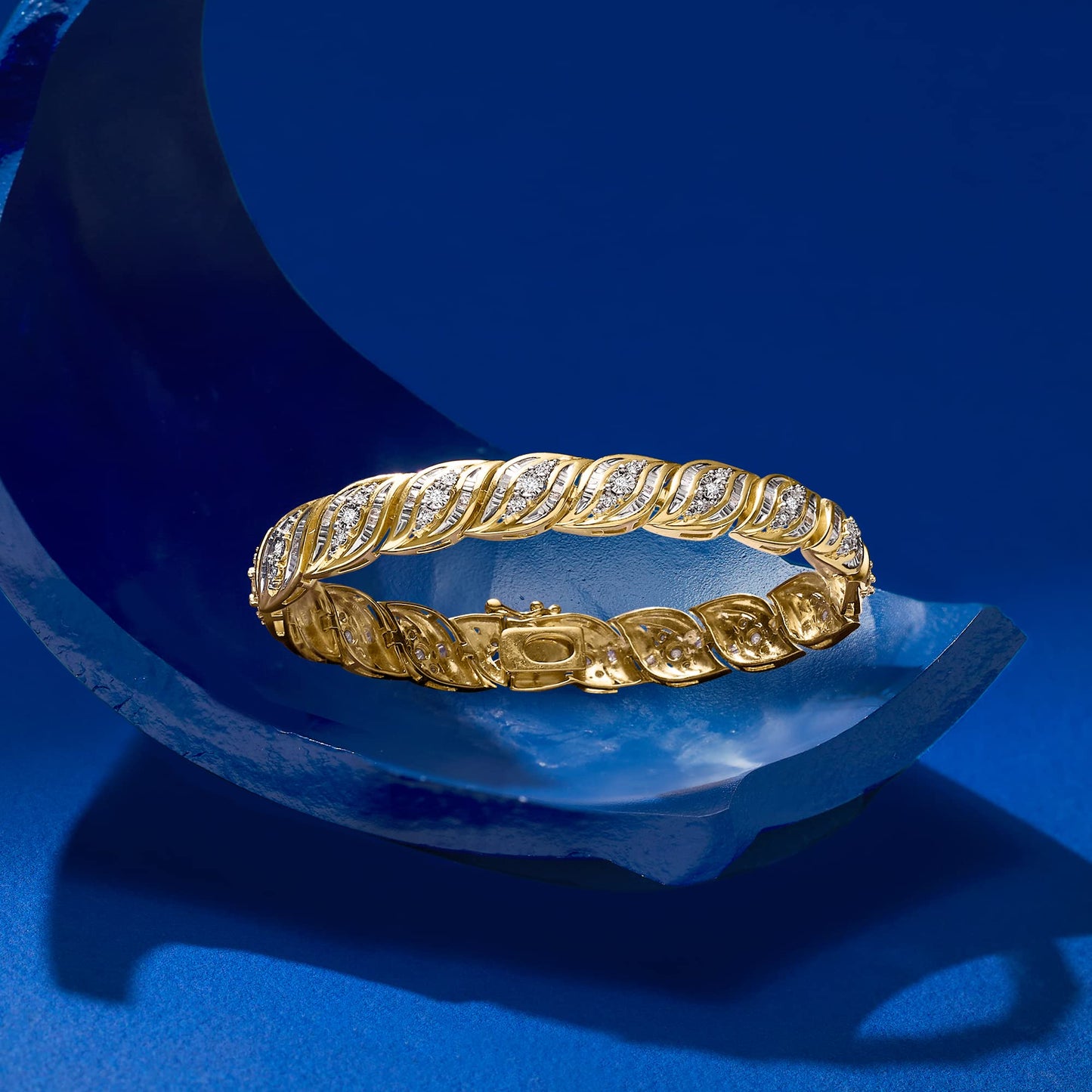 Ross-Simons 1.00 ct. t.w. Baguette and Round Diamond Bracelet in 18kt Gold Over Sterling - 8"