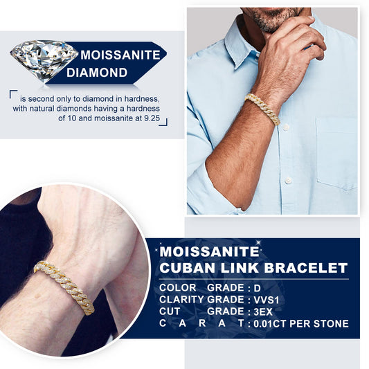 TUHE GRA Certified Moissanite Cuban Link Bracelet (6mm - 18K Gold)