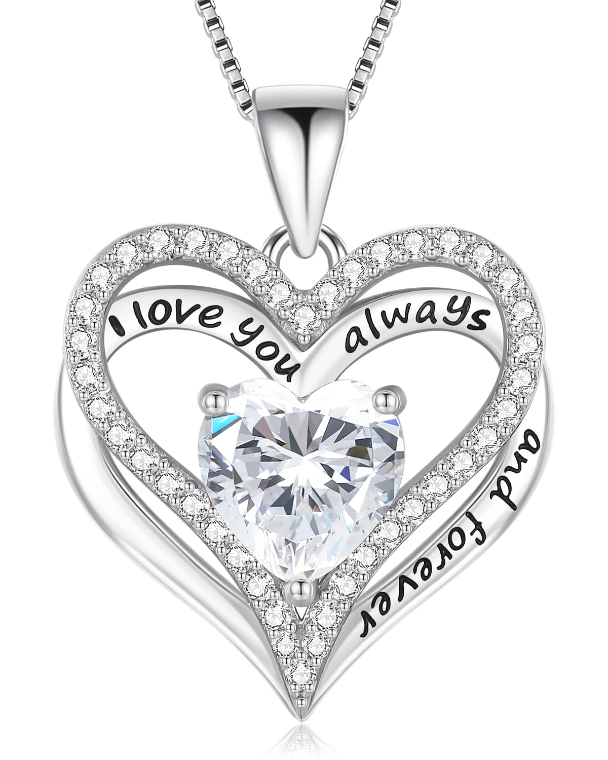S925 Sterling Silver Necklace for Women, Birthday Necklaces Gifts for Wife Girlfriend, Wedding Anniversary Jewelry 18K White Gold Filled, Unique Love Gift for Her, April