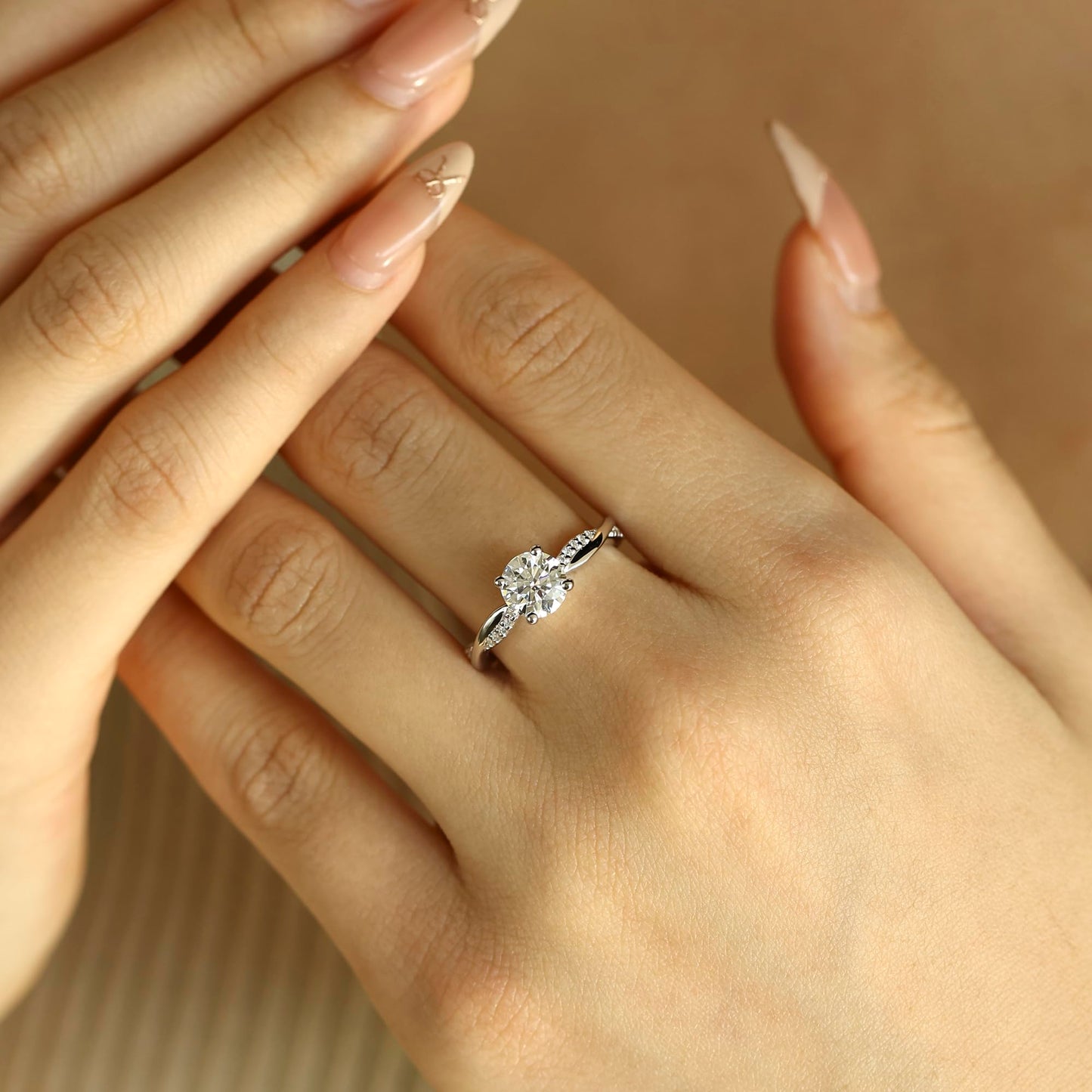AGVANA 1 Carat Lab Grown Diamond Petite Twisted Vine Ring in 14K White Gold (1.06 Ct.Tw. Main Stone) Engagement Anniversary Wedding Ring for Women (D-E Color, VS Clarity)