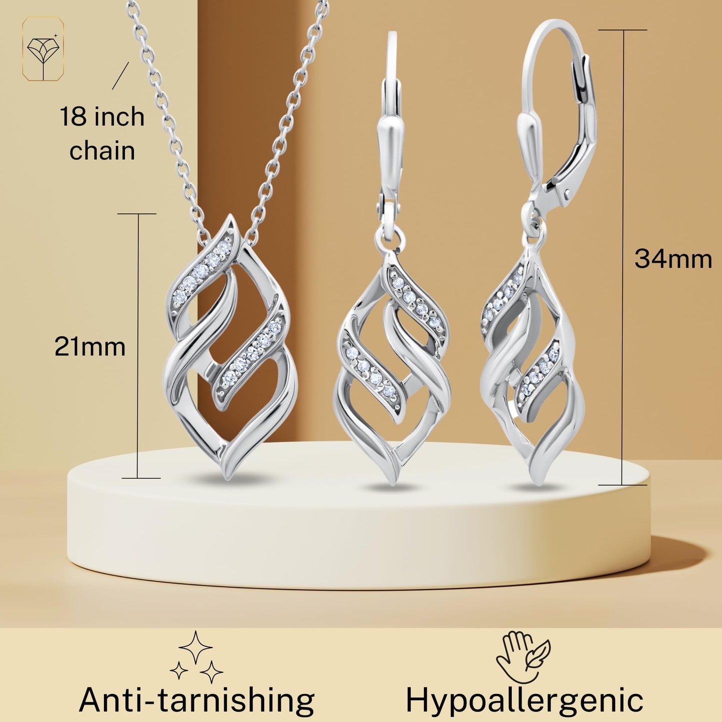 MAX + STONE 925 Sterling Silver Diamond Eternity Jewelry Set