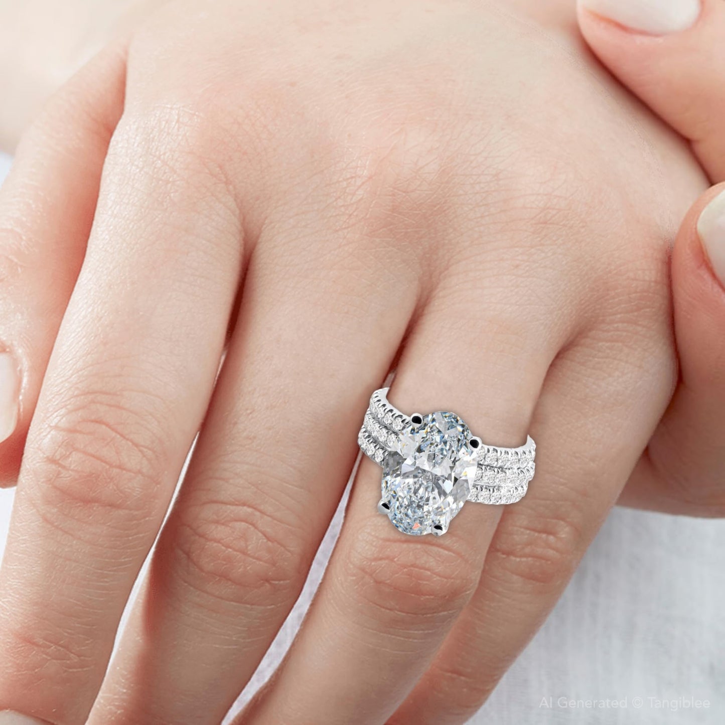 Pompeii 5 1/2Ct Oval Diamond Engagement Eternity Wedding Ring Set White Gold Lab Grown - Size 7 (G/H,VS1)
