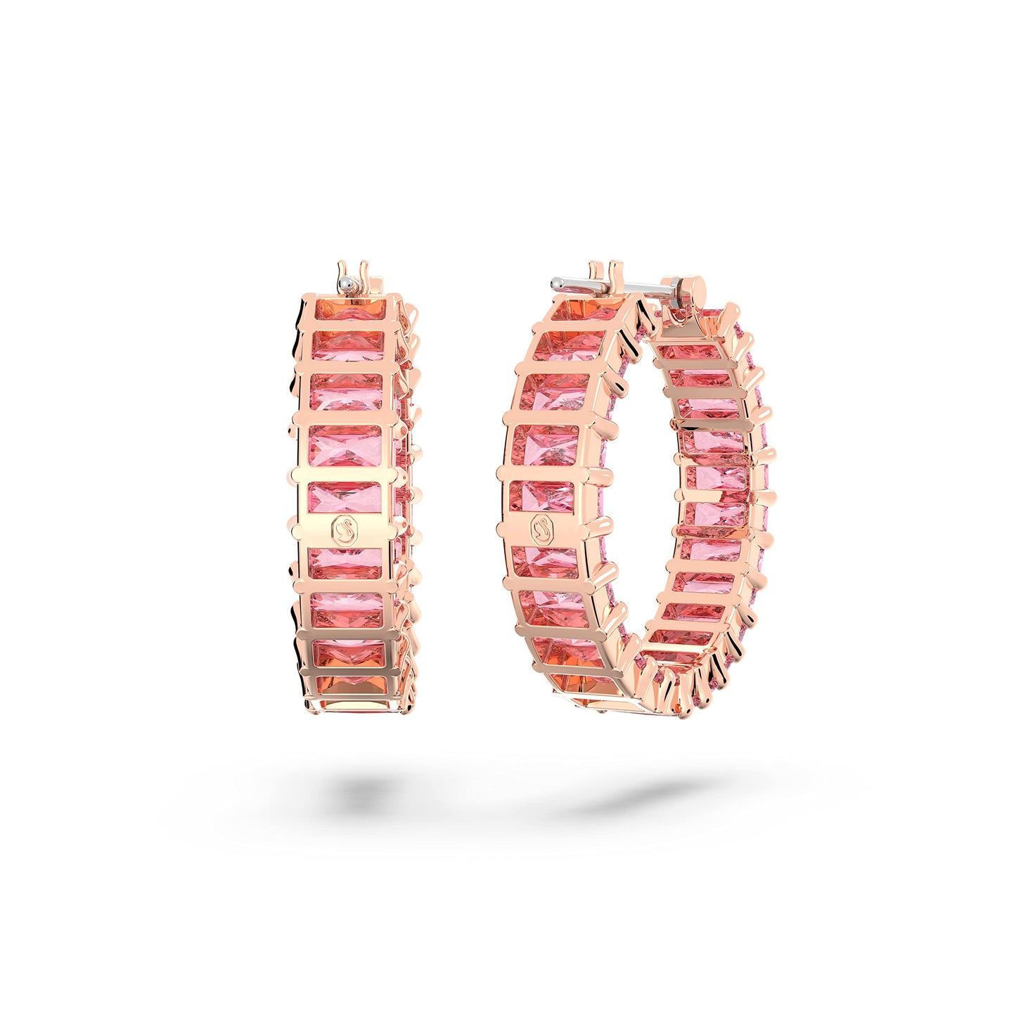 Swarovski Matrix Pink Baguette Crystal Hoop Earrings