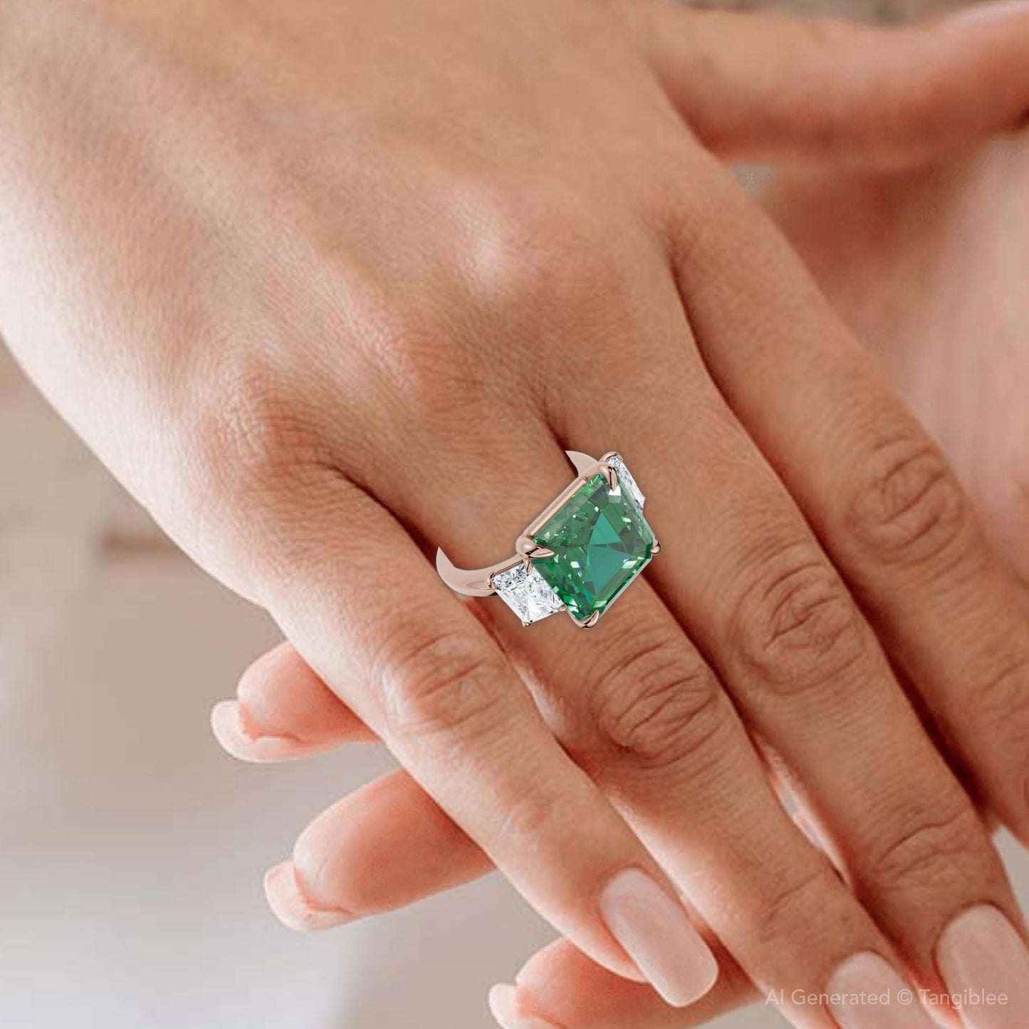Pompeii 8Ct Asscher Cut Emerald & Diamond Ring 14k Gold or Platinum Lab Grown - Size 4 (F/G,VS1-VS2)