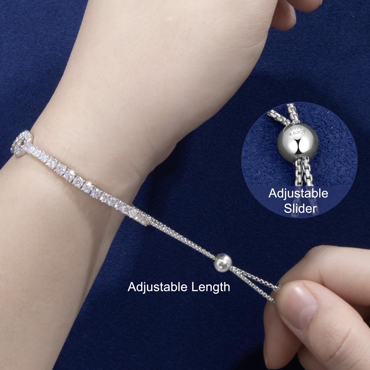 Moissanite Infinity Bracelet, Lab Created Diamond Bracelets for Women, S925 Sterling Silver, 3MM Width, 4-9.5inches, 18K Gold Vermeil Adjustable Tennis Bracelets- Birthday Gifts for Women Wife Her