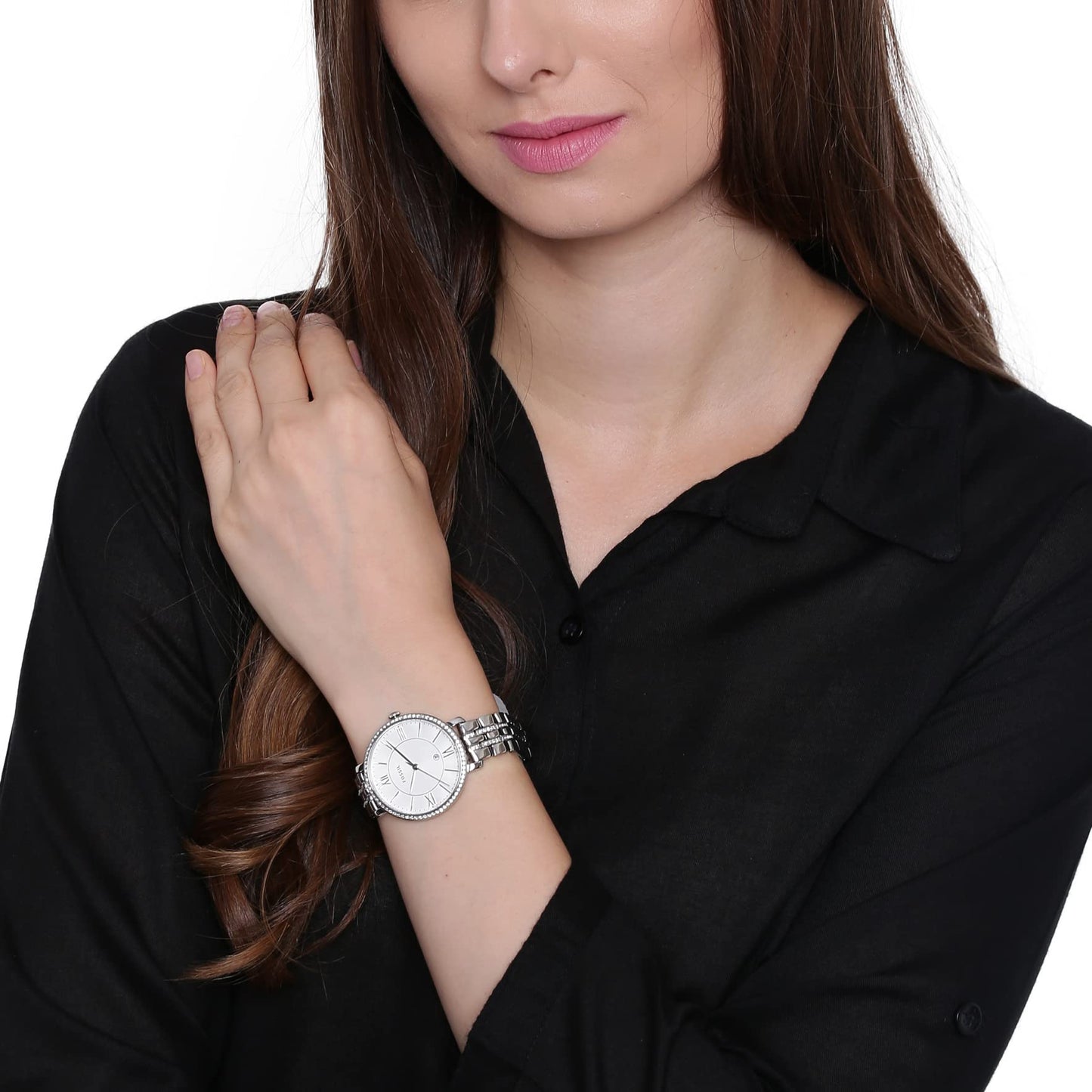 Fossil Women's Jacqueline Quartz Stainless Steel Watch, Silver Glitz – Fossil Watches for Women