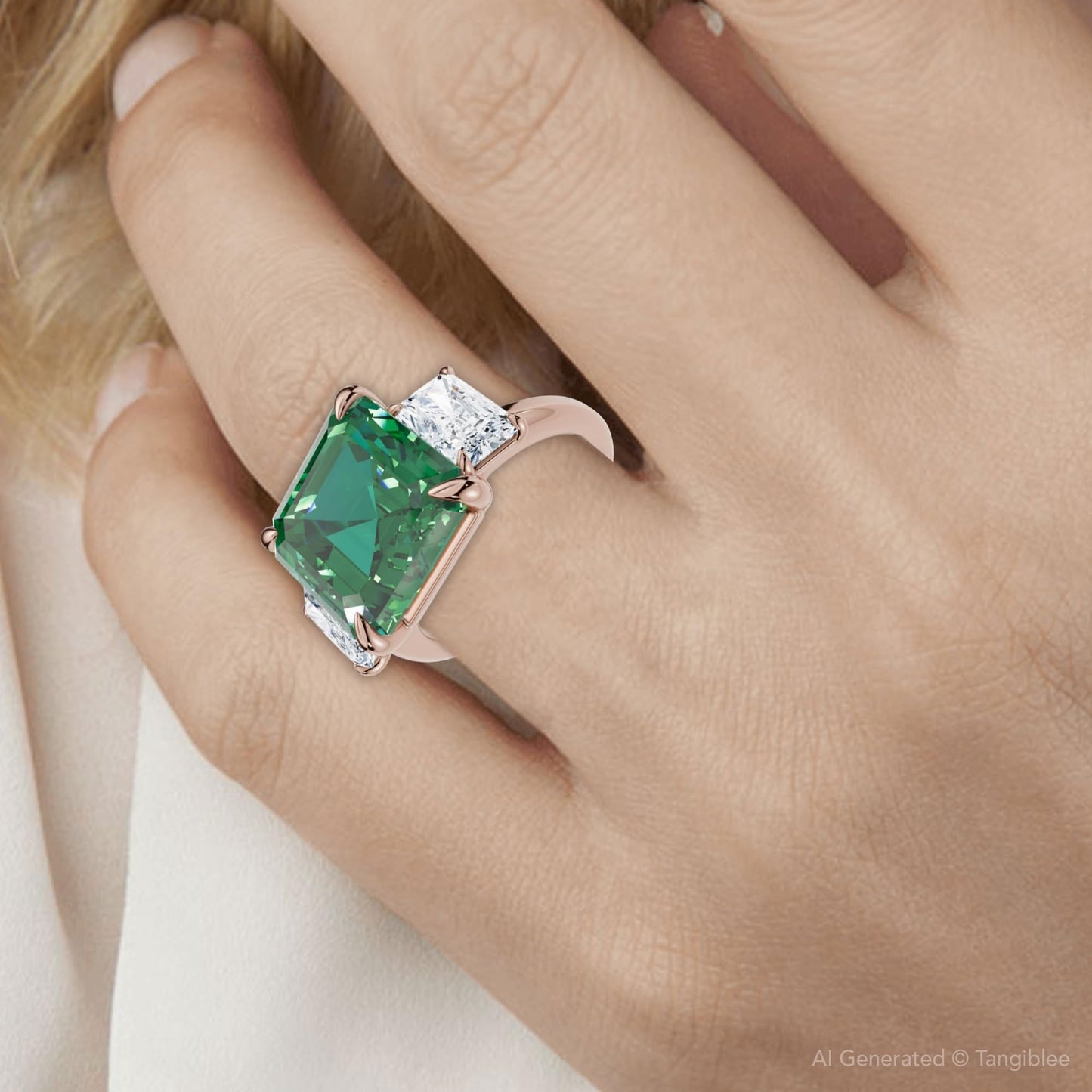 Pompeii 8Ct Asscher Cut Emerald & Diamond Ring 14k Gold or Platinum Lab Grown - Size 4 (F/G,VS1-VS2)