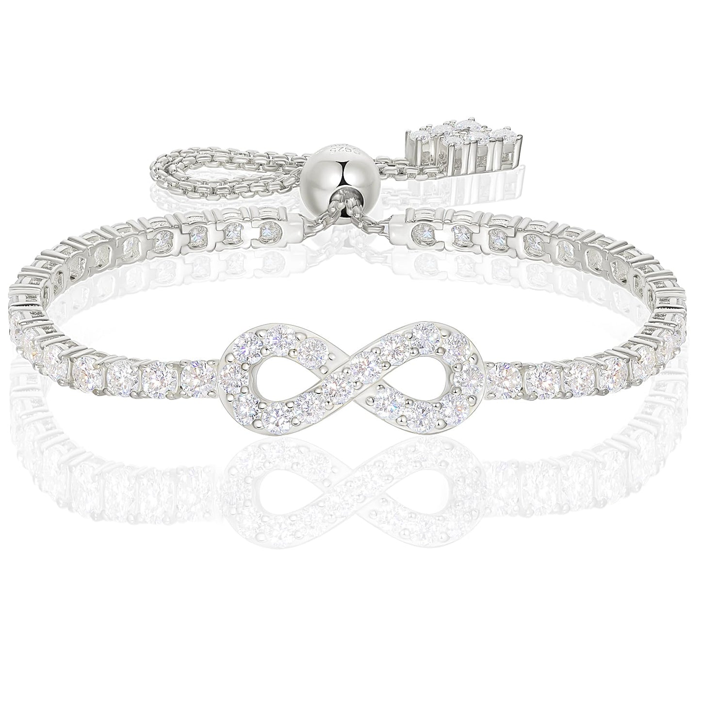 Moissanite Infinity Bracelet, Lab Created Diamond Bracelets for Women, S925 Sterling Silver, 3MM Width, 4-9.5inches, 18K Gold Vermeil Adjustable Tennis Bracelets- Birthday Gifts for Women Wife Her