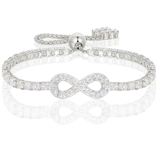 Moissanite Infinity Bracelet, Lab Created Diamond Bracelets for Women, S925 Sterling Silver, 3MM Width, 4-9.5inches, 18K Gold Vermeil Adjustable Tennis Bracelets- Birthday Gifts for Women Wife Her