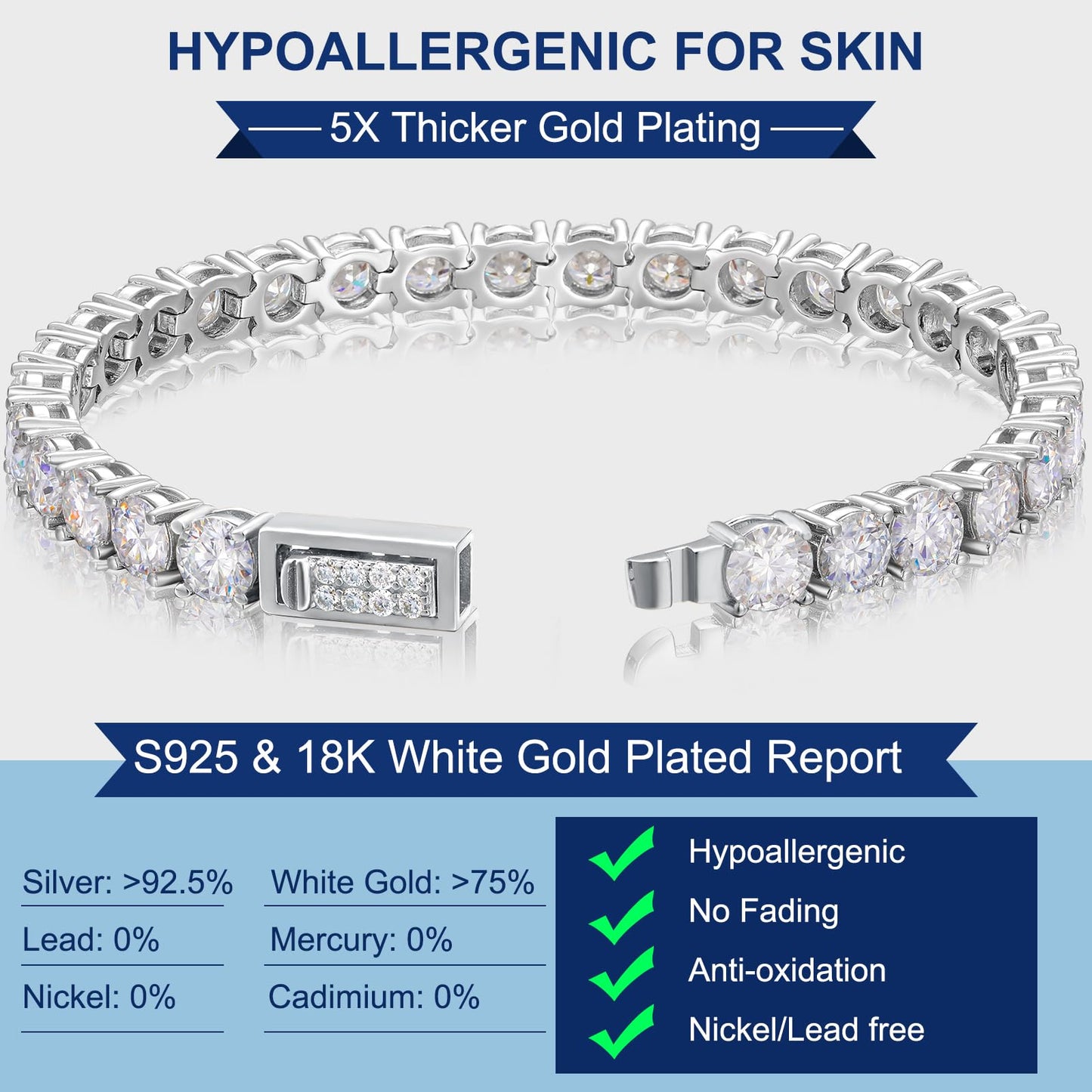 TUHE D Color VVS1 Moissanite Tennis Bracelet (11.7CT) - Luxury Gift for Her