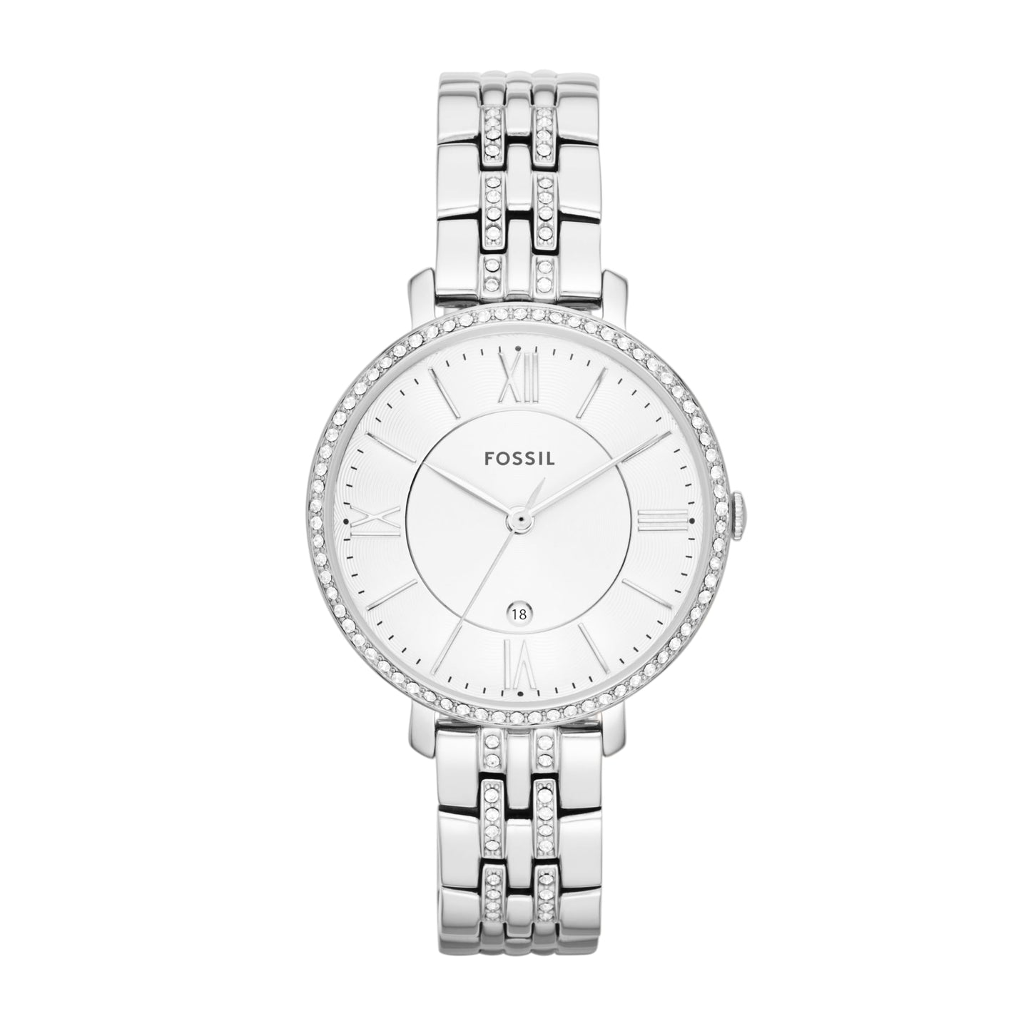 Fossil Women's Jacqueline Quartz Stainless Steel Watch, Silver Glitz – Fossil Watches for Women