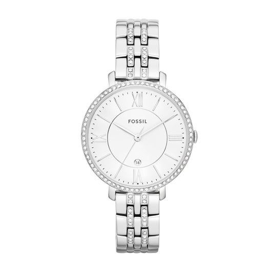 Fossil Women's Jacqueline Quartz Stainless Steel Watch, Silver Glitz – Fossil Watches for Women