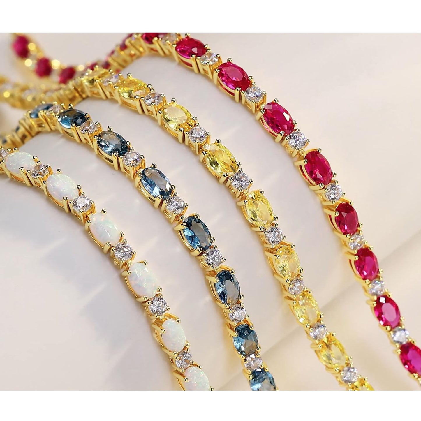 FANCIME 14K Gold Plated Tennis Bracelet May Birthstone Bracelets Sterling Silver Created Emerald Gold Bracelet Fine Jewelry Gift for Women 7 inches