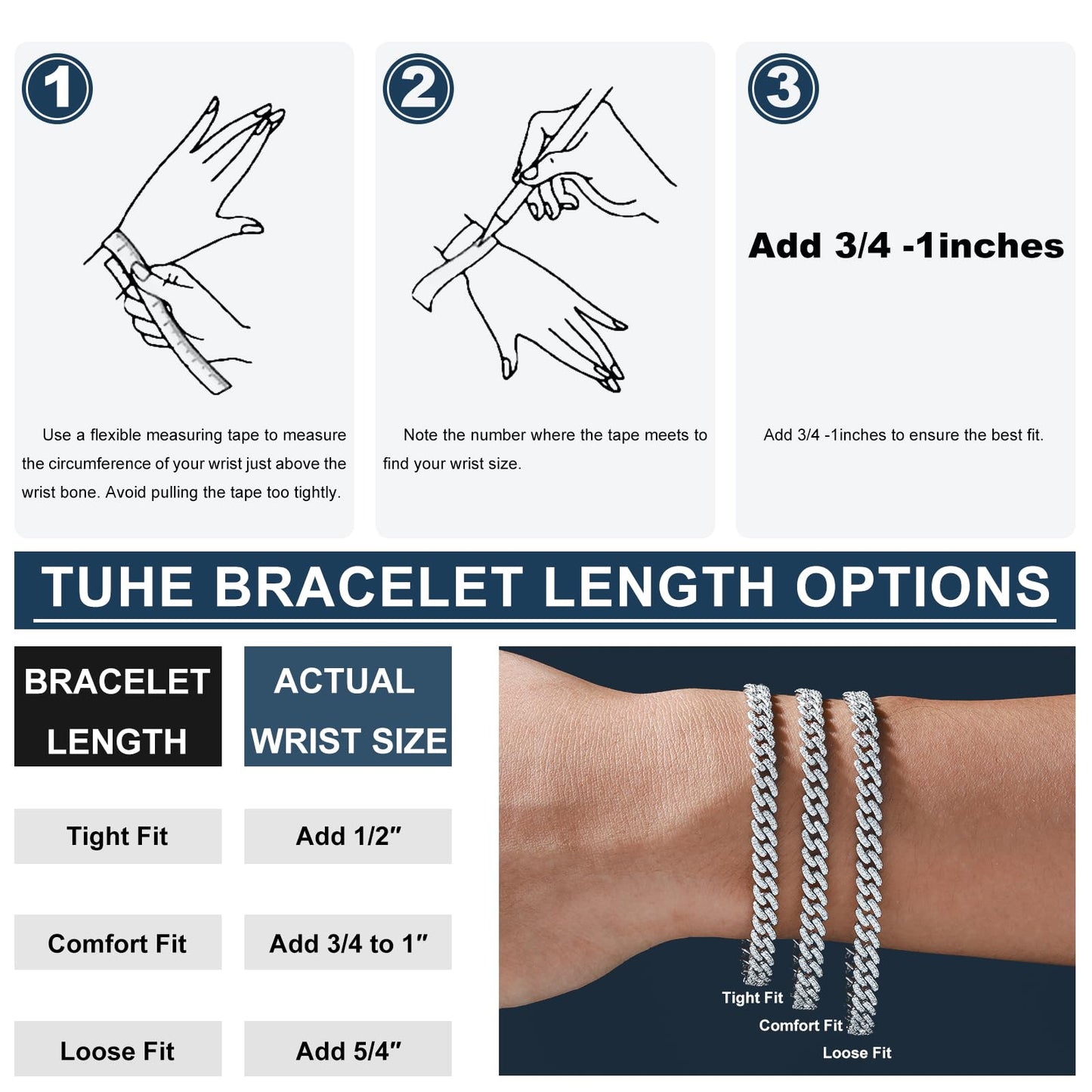 TUHE GRA Certified Moissanite Cuban Link Bracelet for Men (6mm)