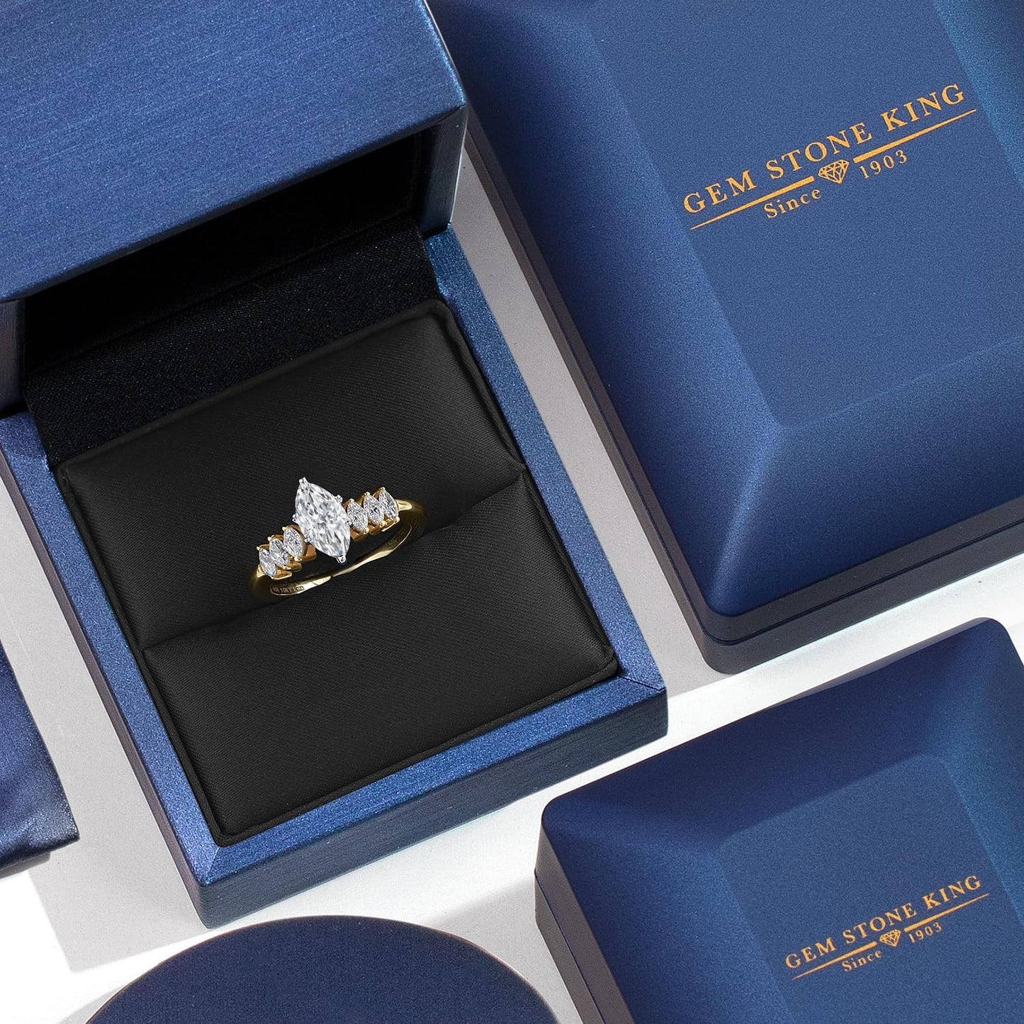 Gem Stone King 14K Two-Tone Gold IGI Certified Marquise Lab-Grown Diamond Engagement Ring
