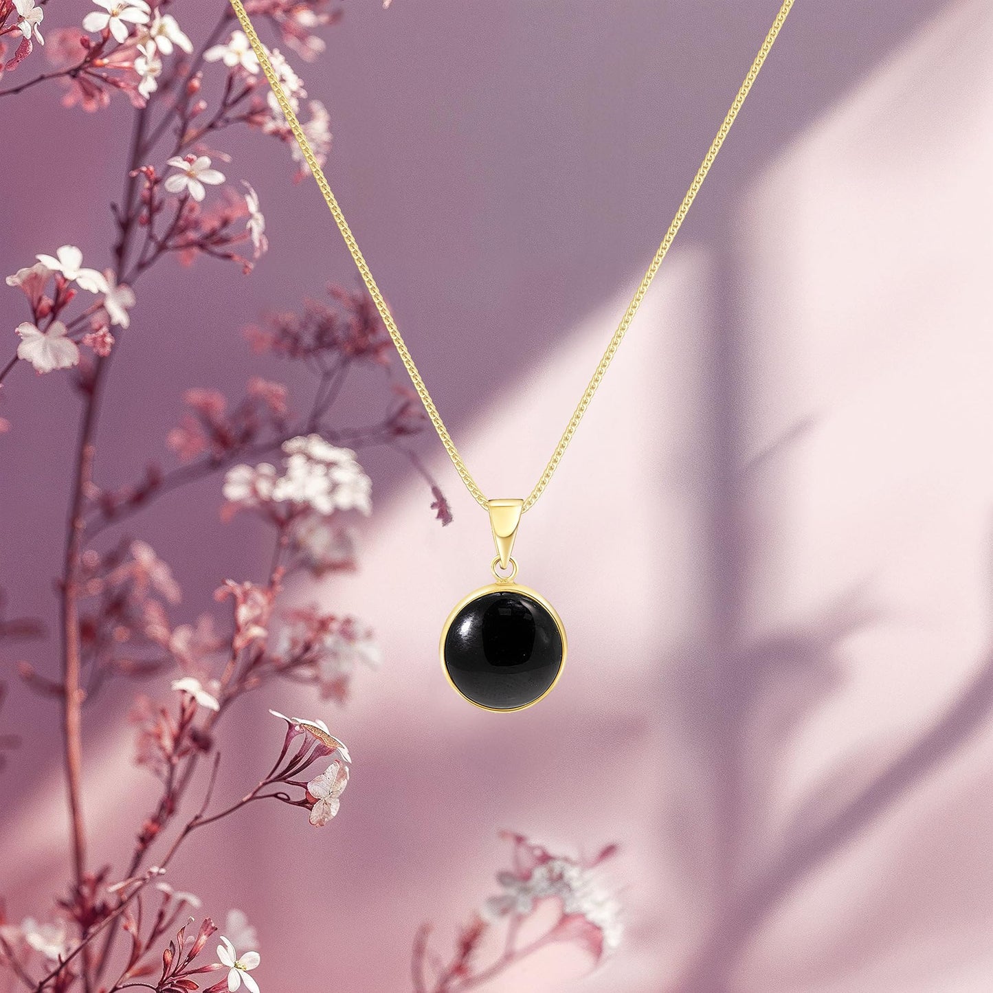 14K Solid Gold Black Onyx Pendant Necklace - Elegant Gothic Gift for Her