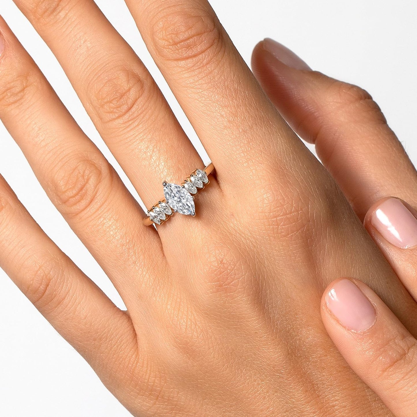 Gem Stone King 14K Two-Tone Gold IGI Certified Marquise Lab-Grown Diamond Engagement Ring