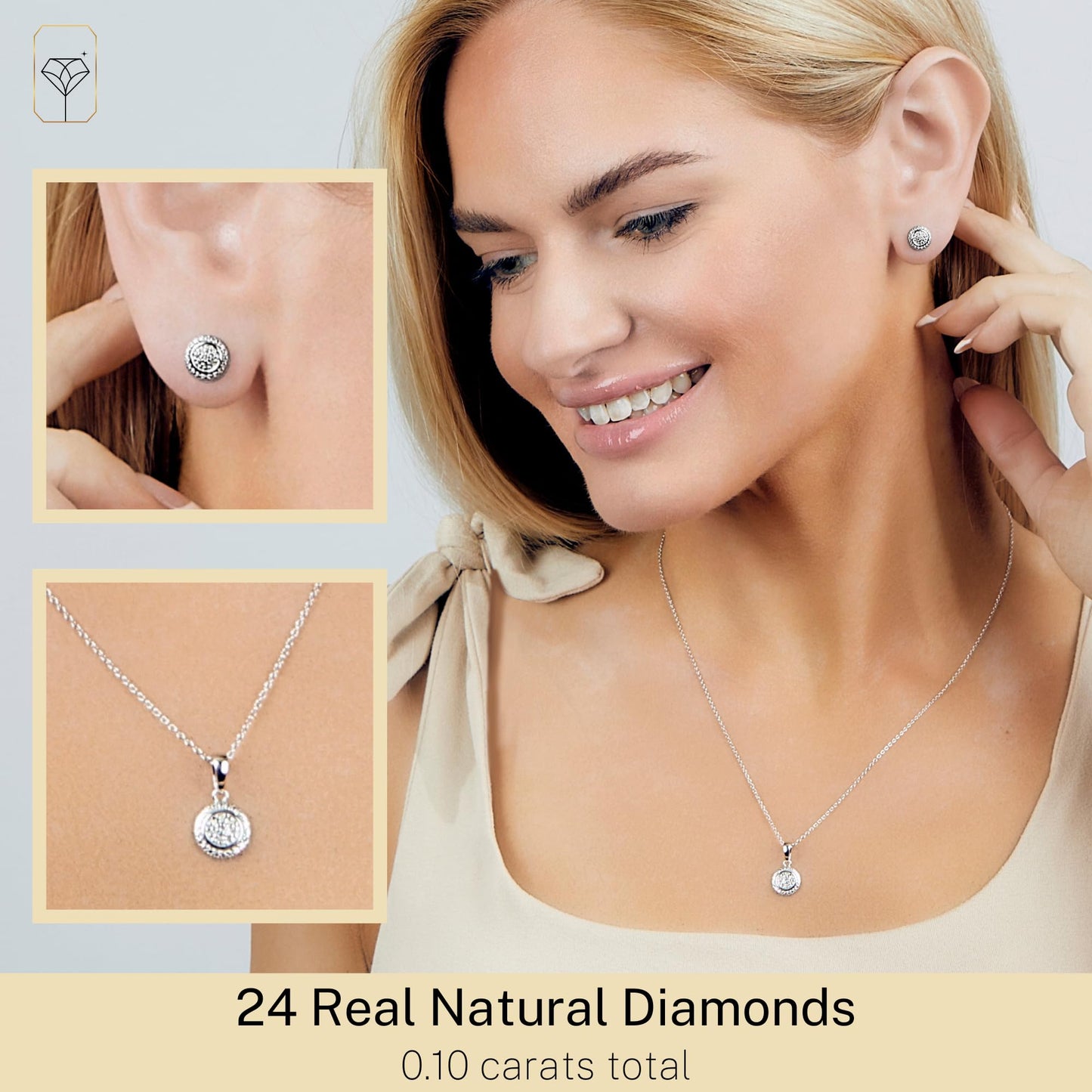 MAX + STONE 925 Sterling Silver Diamond Necklace & Earrings Set