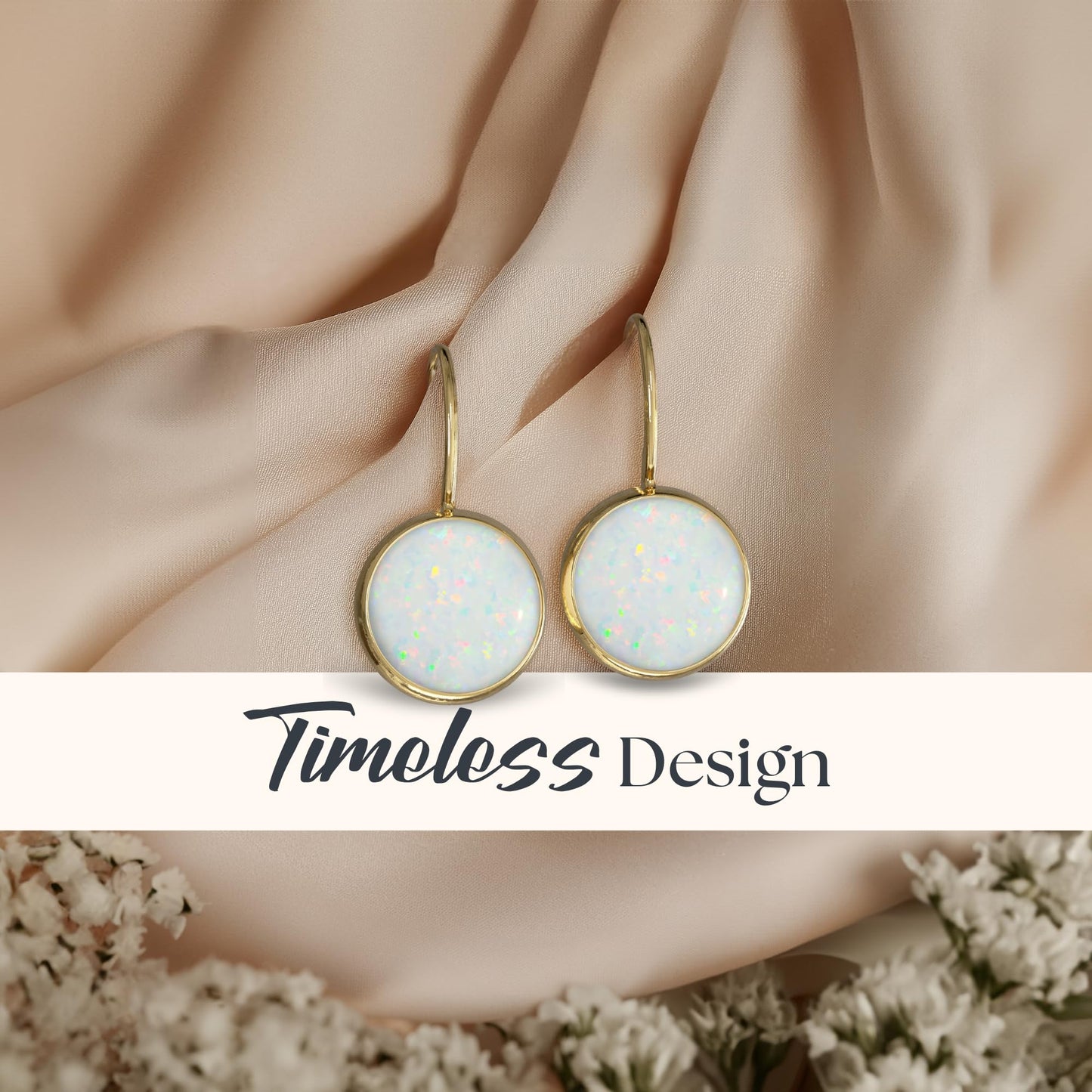 14K Solid Gold White Opal Dangle Earrings - Graduation Gift for Her
