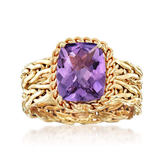 Ross-Simons 3.00 Carat Cushion-Cut Amethyst Woven Ring in 14kt Yellow Gold