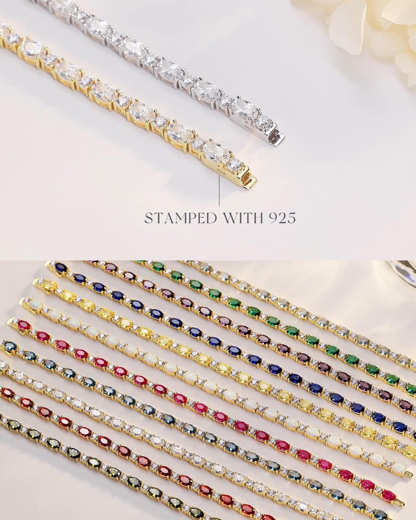 FANCIME 14K Gold Plated Tennis Bracelet May Birthstone Bracelets Sterling Silver Created Emerald Gold Bracelet Fine Jewelry Gift for Women 7 inches