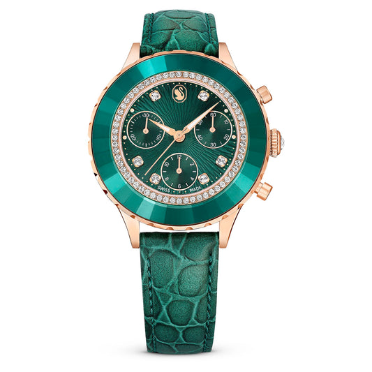 Swarovski Octea Chrono Green Swiss-Made Leather Watch
