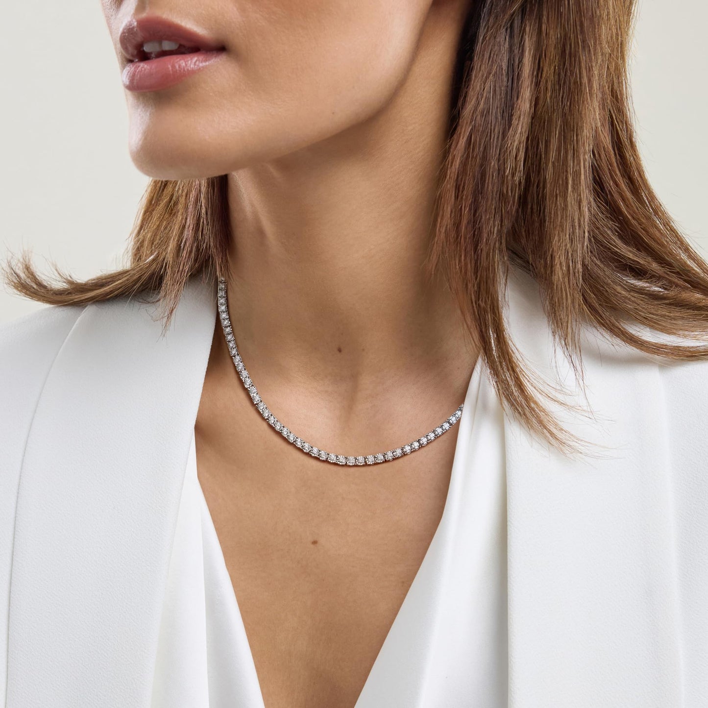 Belacqua Three Carat Lab Grown Diamond Sterling Silver Tennis Necklace
