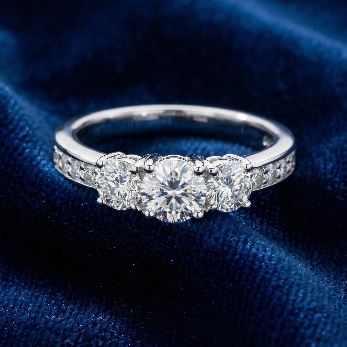 Pompeii 1ct Diamond 3 Three Stone Engagement Ring 10K White Gold - Size 7.5
