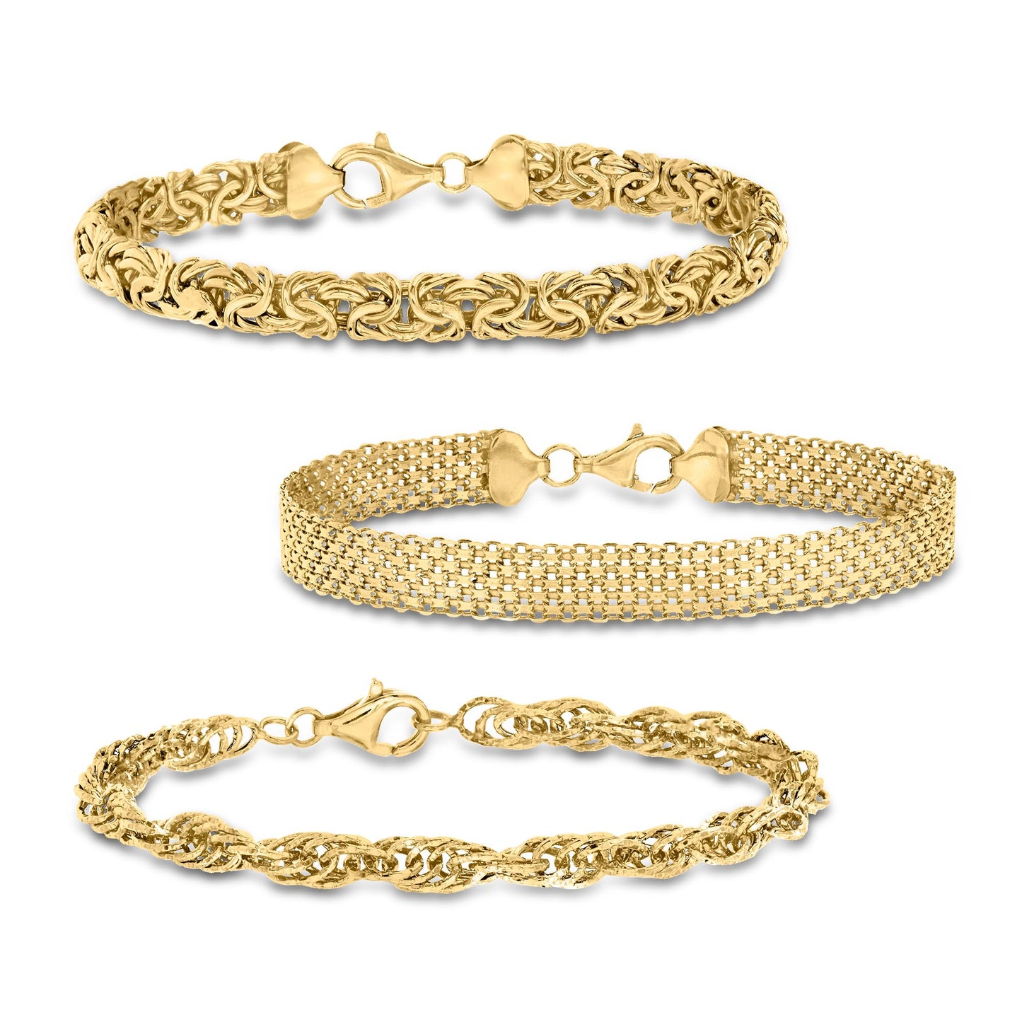 Ross Simons 18kt Yellow Gold Over Sterling Silver Link Bracelet Set