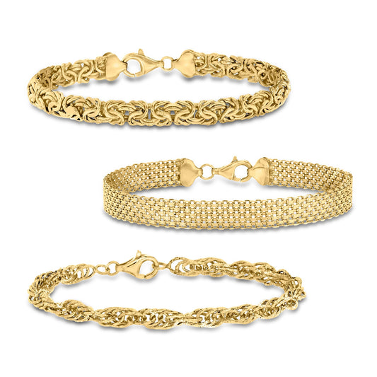 Ross Simons 18kt Yellow Gold Over Sterling Silver Link Bracelet Set