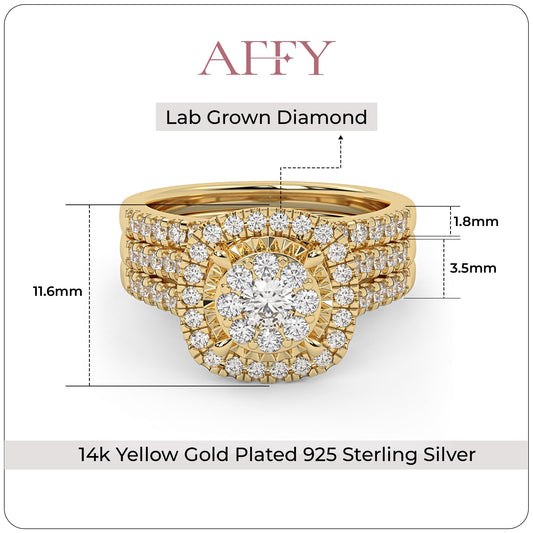 Halo Round Lab Grown Diamond Bridal Engagement Ring Set In 14k Yellow Gold Over Sterling Silver